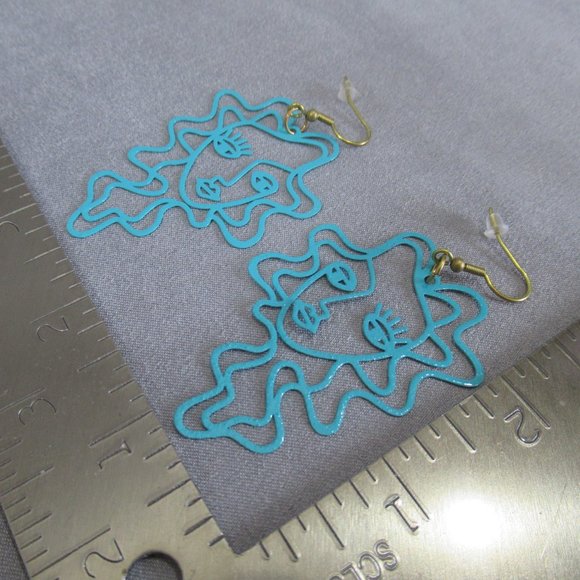 Blue Crowning Glory Dreamer Earrings, Abstract Woman Face, Merida - Picture 5 of 6